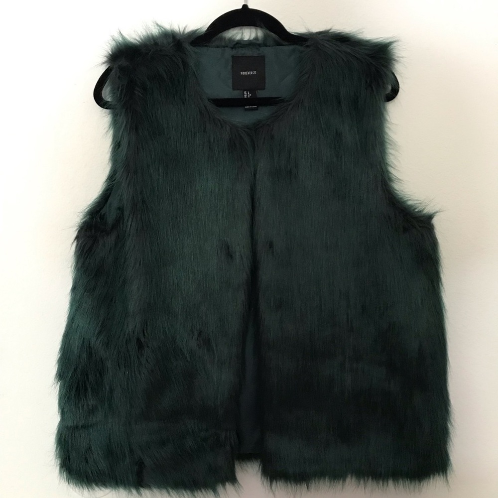 Dark Forest Green Faux Fur Vest - Women's